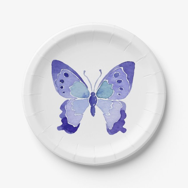 Plato De Papel Boda de mariposas color azul mariposa (Anverso)