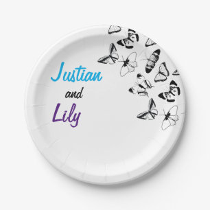 Plato De Papel Boda de mariposas negras y blancas