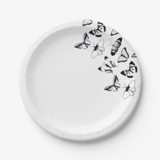 Plato De Papel Boda de mariposas negras y blancas