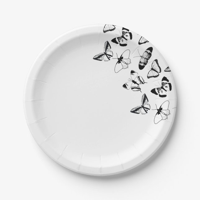Plato De Papel Boda de mariposas negras y blancas (Anverso)