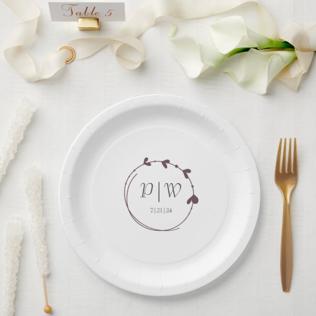 Plato De Papel Boda de monograma de hueso cardíaco simple de plan (Boda)