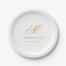 Plato De Papel Boda de Monograma Elegante
