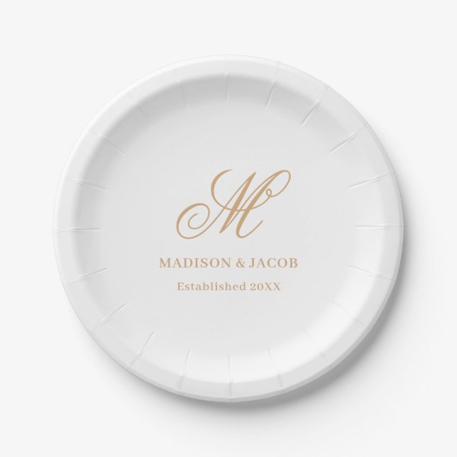 Plato De Papel Boda de Monograma Elegante  (Anverso)