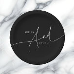 Plato De Papel Boda de monograma Minimalista caligrafía negro<br><div class="desc">Minimalista caligrafía moderna y para boda.</div>