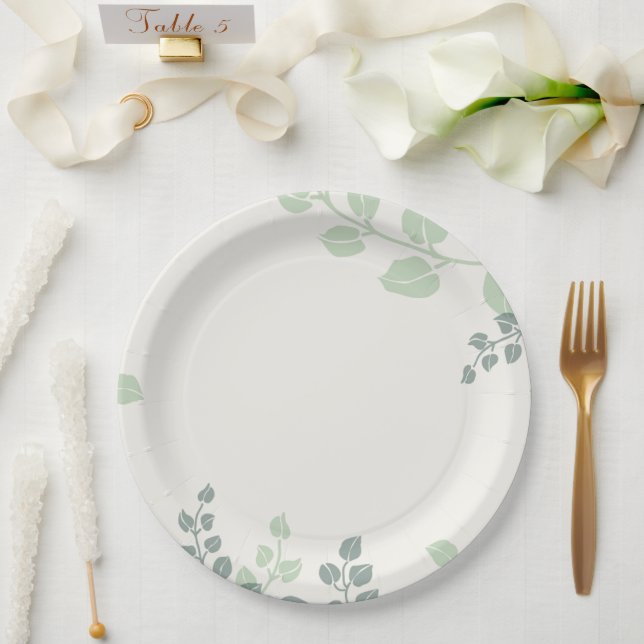 Plato De Papel Boda de monograma verde (Boda)
