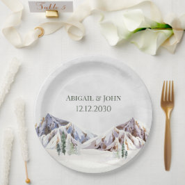 Plato De Papel Boda de montaña en bosque invernal rústico