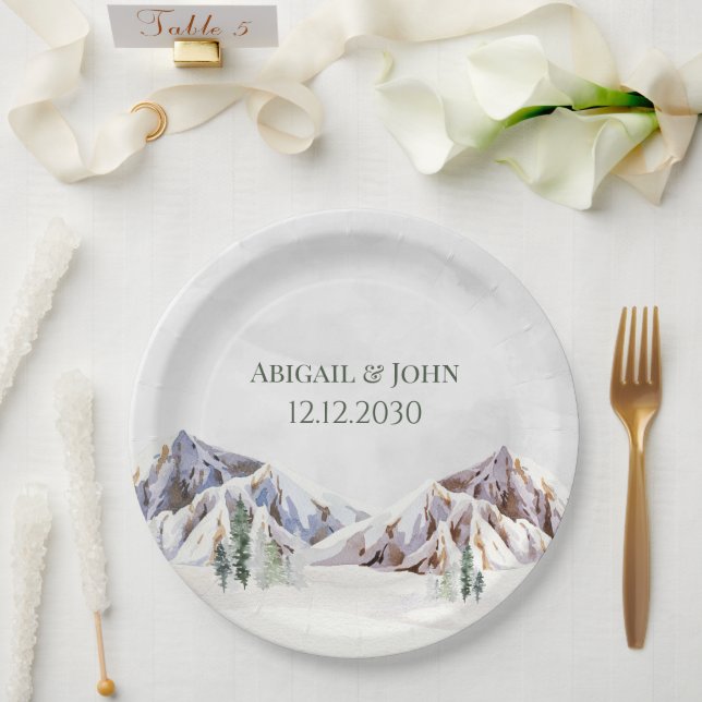Plato De Papel Boda de montaña en bosque invernal rústico (Boda)