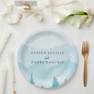 Plato De Papel Boda de montaña nevada de Winter Forest