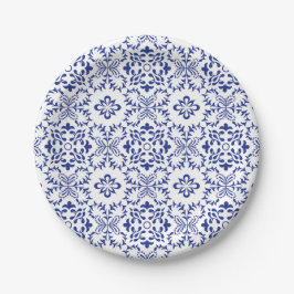 Plato De Papel Boda de mosaico azul de lemones mediterráneos