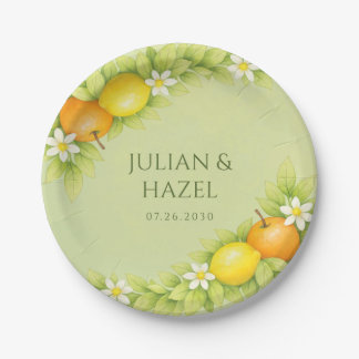 Plato De Papel Boda de Naranja y Limón del Jardín de Cítricos