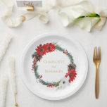 Plato De Papel Boda de Navidades clásicos simples<br><div class="desc">Los platos de papel boda de los Navidades son sencillos y clásicos, con un fondo blanco claro y limpio, con letras minimalistas en negro y oro y acentos caligráficos manuscritos. Los adornos de hermosos y clásicos coronas verdes y rojas de Navidades con delicadas características de oro crean una perfecta estética...</div>