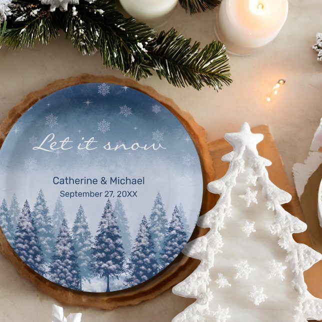 Plato De Papel Boda de Navidades de Pino Blue Winter Wonderland (Subido por el creador)