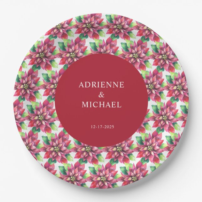 Plato De Papel Boda de Navidades de Poinsettia Roja Presupuestari (Anverso)