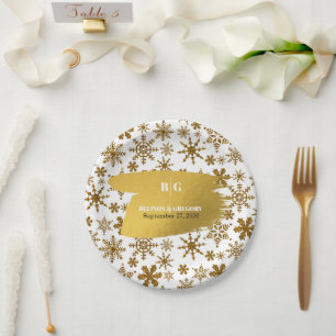Plato De Papel Boda de Navidades festivos Golden Snowflakes