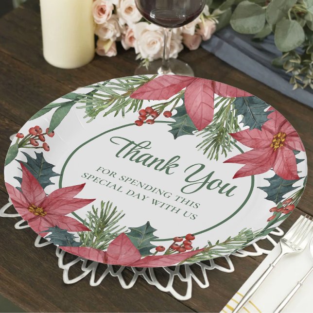 Plato De Papel Boda de Navidades Florales Rojas de Poinsettia (Subido por el creador)