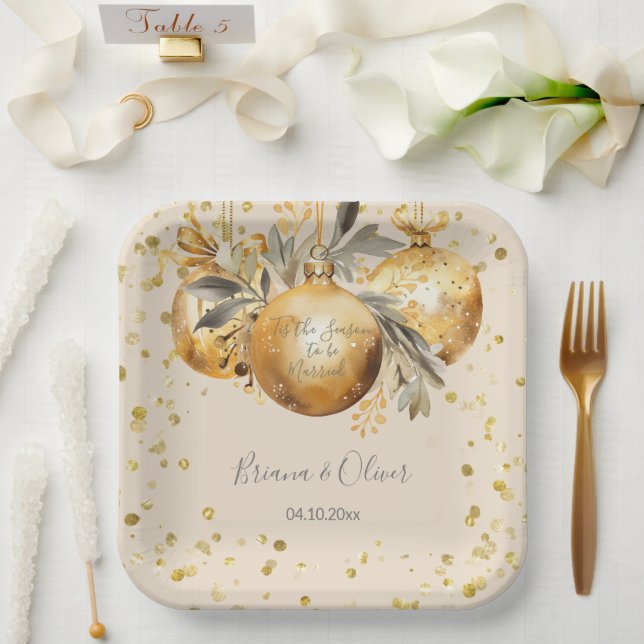 Plato De Papel Boda de Navidades Gold Beige (Boda)