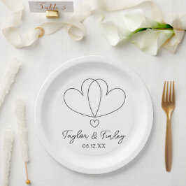 Plato De Papel Boda de nombres personalizados modernos y sencillo