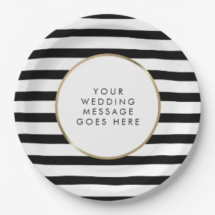 Plato De Papel Boda de Oro de Raya Negra y Blanca