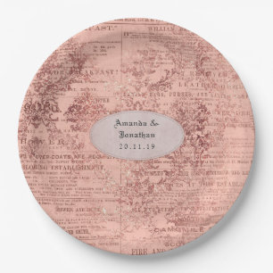 Plato De Papel Boda de oro rosa chic