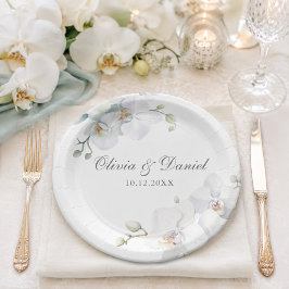 Plato De Papel Boda de orquídea blanca elegante moderna