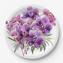 Plato De Papel Boda de orquídeas púrpuras y blancas