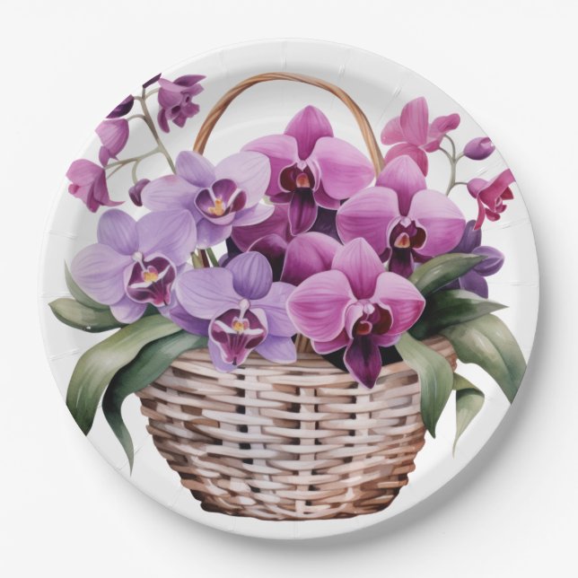 Plato De Papel Boda de orquídeas púrpuras y blancas (Anverso)