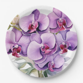 Plato De Papel Boda de orquídeas púrpuras y blancas