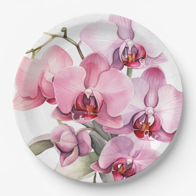 Plato De Papel Boda de orquídeas rosadas y púrpuras (Anverso)