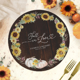 Plato De Papel Boda de otoño con girasoles rústicos y calabaza bl