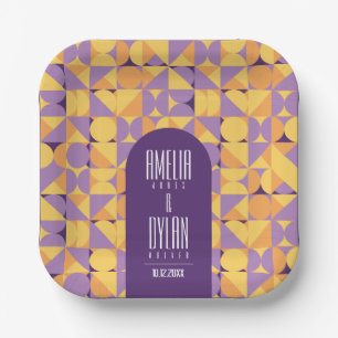 Plato De Papel Boda de otoño de los vibraciones retro geométricos