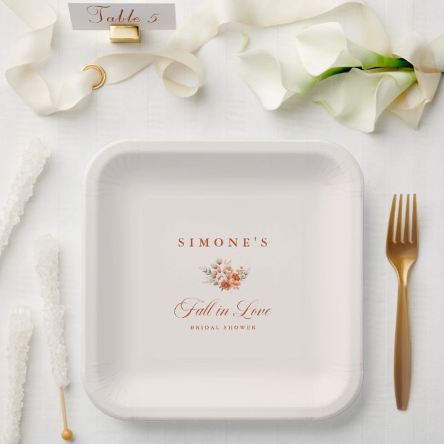 Plato De Papel Boda de Otoño Floral Moderno Enamórate  (Boda)