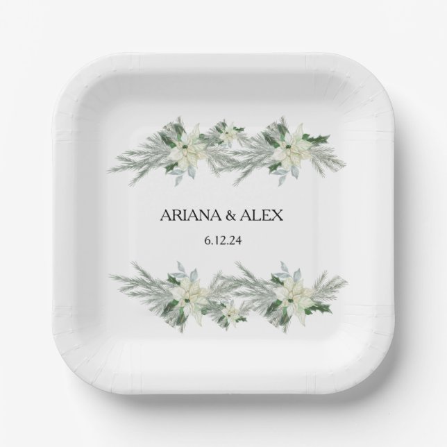 Plato De Papel Boda de Otoño Invierno Floral Rústico (Anverso)