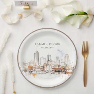 Plato De Papel Boda de paisaje en acuarela de Atlanta Georgia
