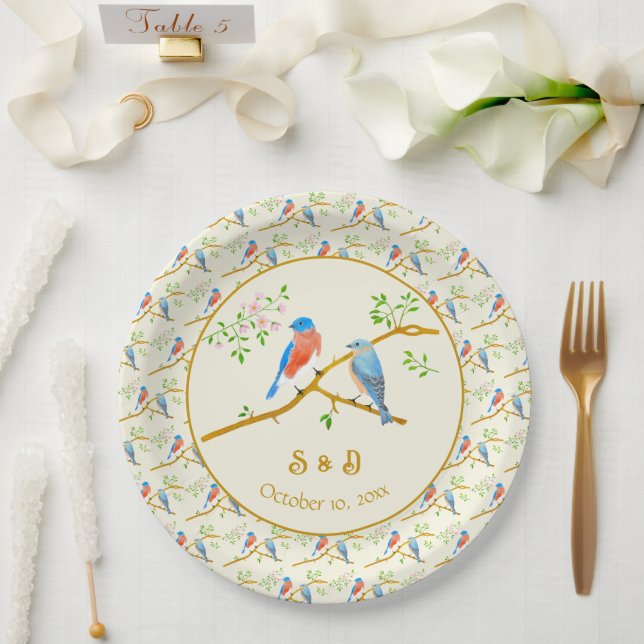 Plato De Papel Boda de pajaritos azules (Boda)