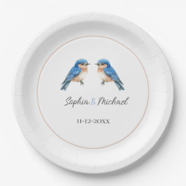 Plato De Papel Boda de pájaros de amor azules