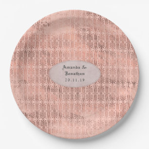 Plato De Papel Boda de papel de aluminio rosa vintage y oro rosa