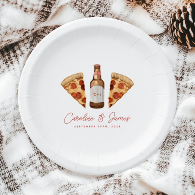Plato De Papel Boda de parejas informal Pizza y cerveza Despedida (Subido por el creador)