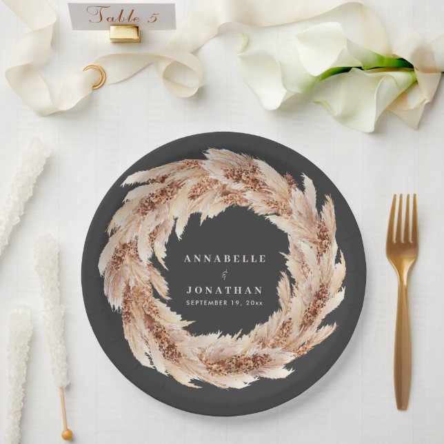 Plato De Papel Boda de pasto bohemio-natural pampas moderno (Boda)