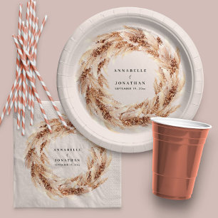 Plato De Papel Boda de pasto bohemio-natural pampas moderno