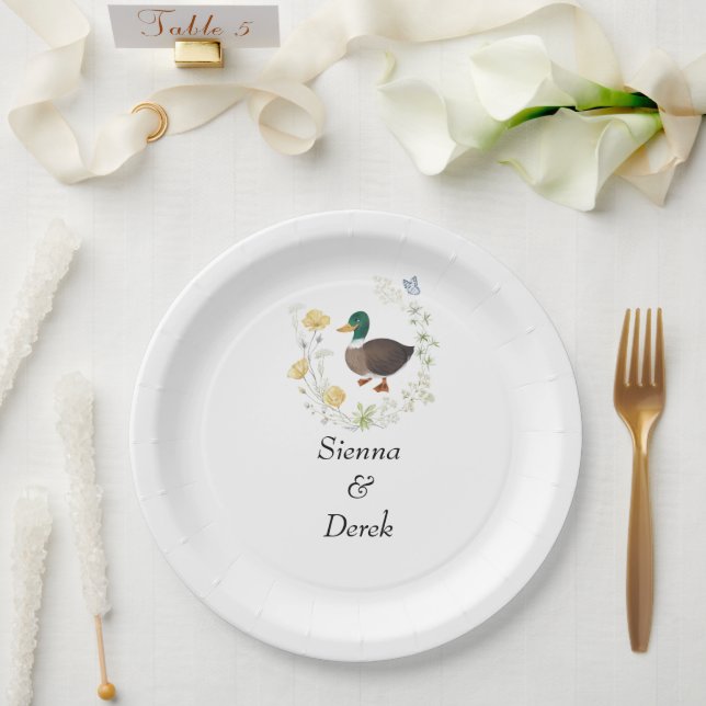Plato De Papel Boda de Pato Mallard Flor Silvestre (Boda)