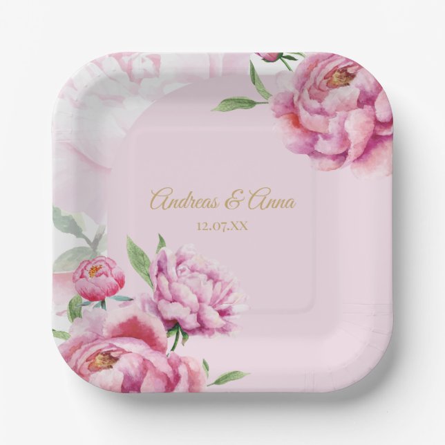 Plato De Papel Boda de Peonía (Anverso)