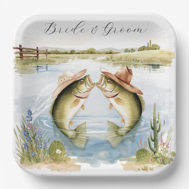 Plato De Papel Boda de Pesca en Texas (Anverso)