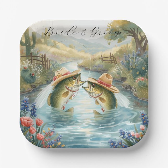 Plato De Papel Boda de Pesca en Texas (Anverso)