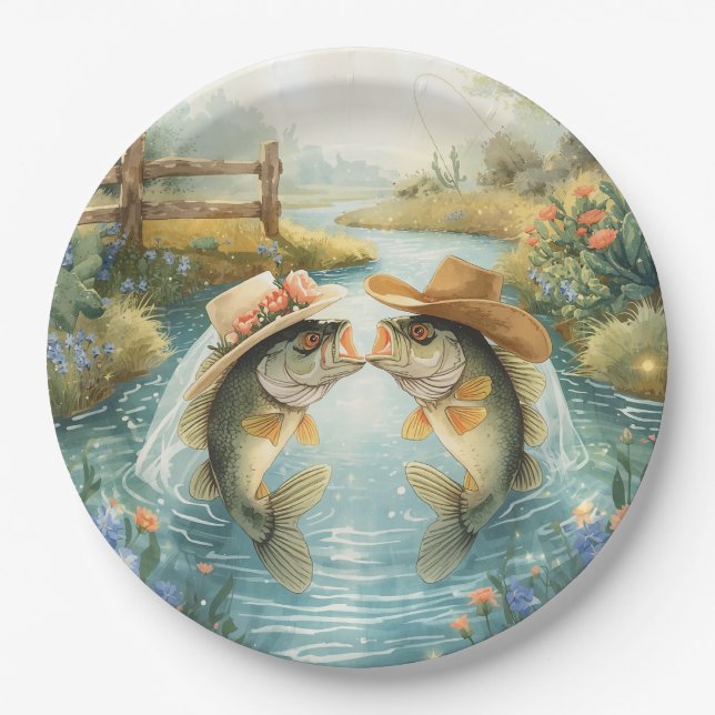 Plato De Papel Boda de Pesca en Texas (Anverso)
