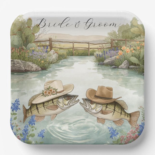 Plato De Papel Boda de Pesca en Texas (Anverso)