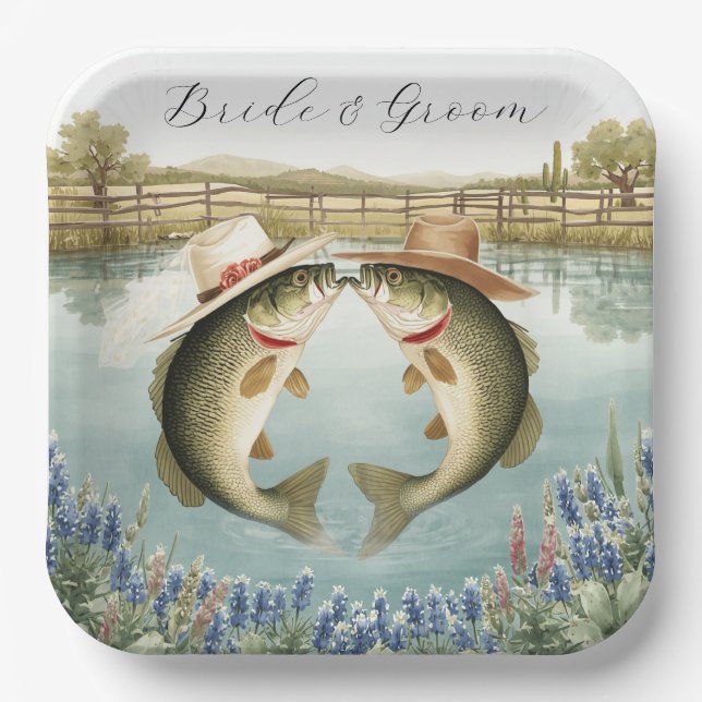 Plato De Papel Boda de Pesca en Texas (Anverso)