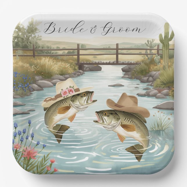 Plato De Papel Boda de Pesca en Texas (Anverso)