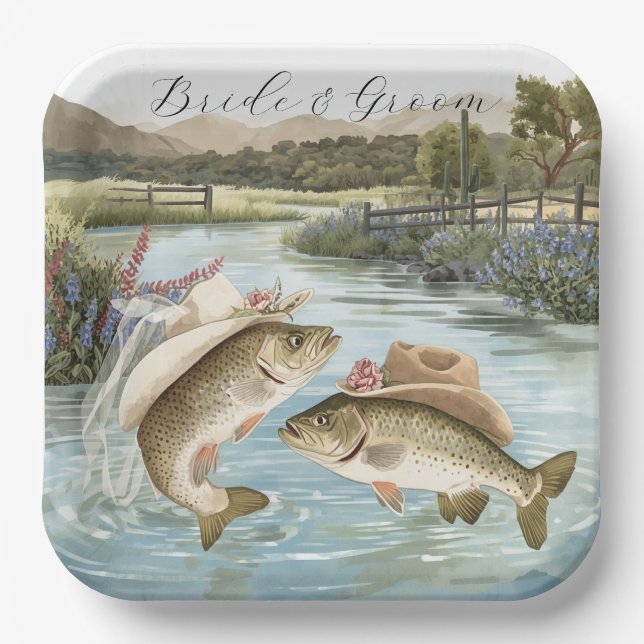 Plato De Papel Boda de Pesca en Texas (Anverso)