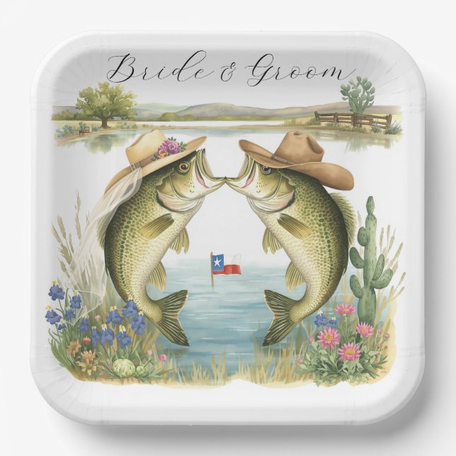 Plato De Papel Boda de Pesca en Texas (Anverso)