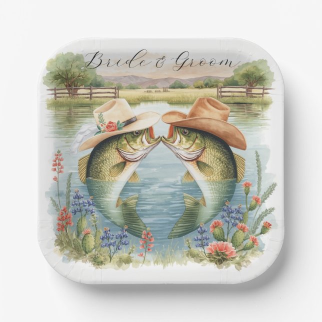 Plato De Papel Boda de Pesca en Texas (Anverso)